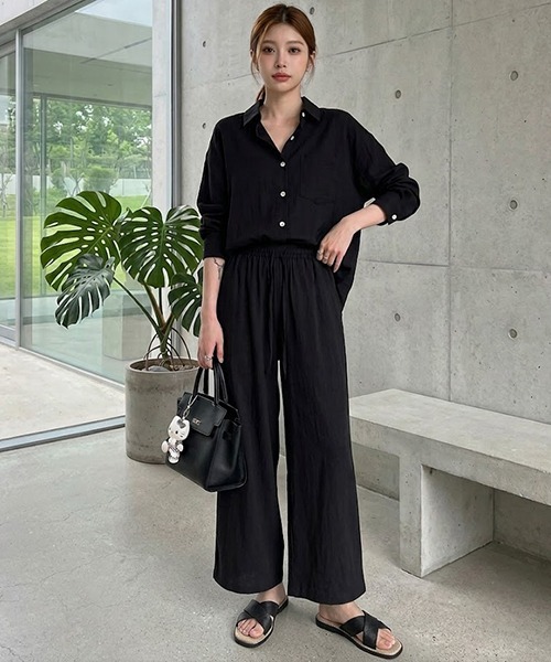 gossip!ロサンゼルス(ゴシップロサンゼルス)の「YUGA ドロップショルダーシャツとロングパンツの上下セットアップ(その他パンツ・レディース・ブラック/ネイビー/ホワイト/グレー/カーキ・FREE)」の3枚目の写真