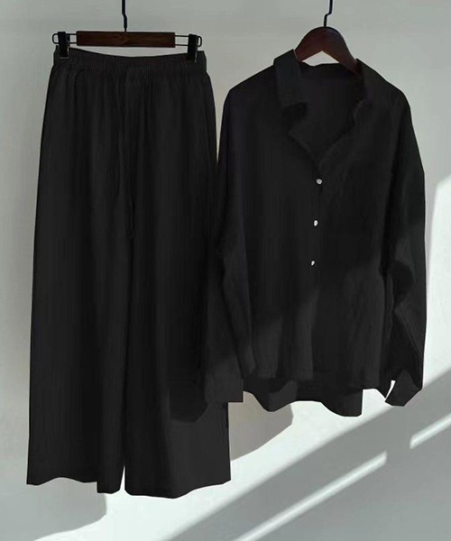 gossip!ロサンゼルス(ゴシップロサンゼルス)の「YUGA ドロップショルダーシャツとロングパンツの上下セットアップ(その他パンツ・レディース・ブラック/ネイビー/ホワイト/グレー/カーキ・FREE)」の12枚目の写真