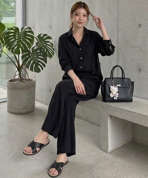 gossip!ロサンゼルス(ゴシップロサンゼルス)の「YUGA ドロップショルダーシャツとロングパンツの上下セットアップ(その他パンツ・レディース・ブラック/ネイビー/ホワイト/グレー/カーキ・FREE)」の8枚目の写真