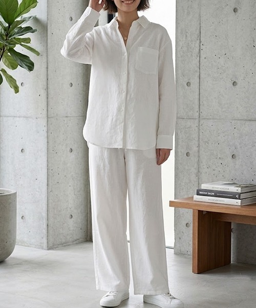 gossip!ロサンゼルス(ゴシップロサンゼルス)の「YUGA ドロップショルダーシャツとロングパンツの上下セットアップ(その他パンツ・レディース・ブラック/ネイビー/ホワイト/グレー/カーキ・FREE)」の9枚目の写真