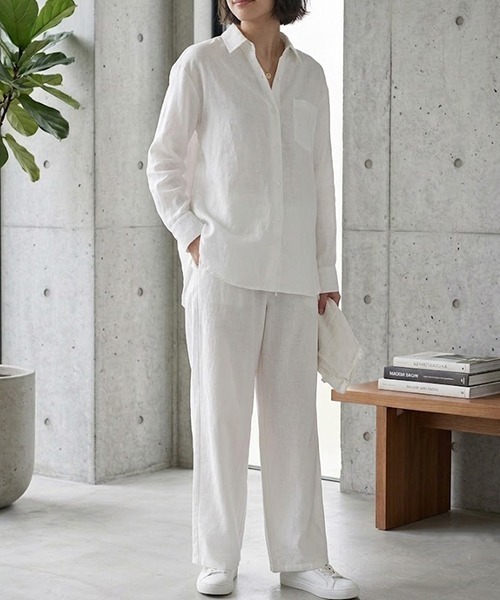 gossip!ロサンゼルス(ゴシップロサンゼルス)の「YUGA ドロップショルダーシャツとロングパンツの上下セットアップ(その他パンツ・レディース・ブラック/ネイビー/ホワイト/グレー/カーキ・FREE)」の6枚目の写真
