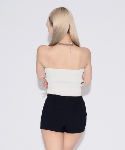 tinkerend(ティンカーエンド)の「【カップ付き】Cross Lace Tube Top / クロスレースチューブトップ(チューブトップ・レディース・ブラック/ホワイト・FREE)」の8枚目の写真
