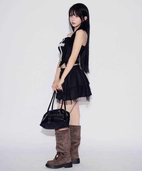 tinkerend(ティンカーエンド)の「【カップ付き】Cross Lace Tube Top / クロスレースチューブトップ(チューブトップ・レディース・ブラック/ホワイト・FREE)」の21枚目の写真