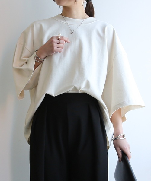 and it_(アンドイット)の「ビッグTシャツ(Tシャツ/カットソー・レディース・アイボリー/ブラック/チャコール・M)」の1枚目の写真
