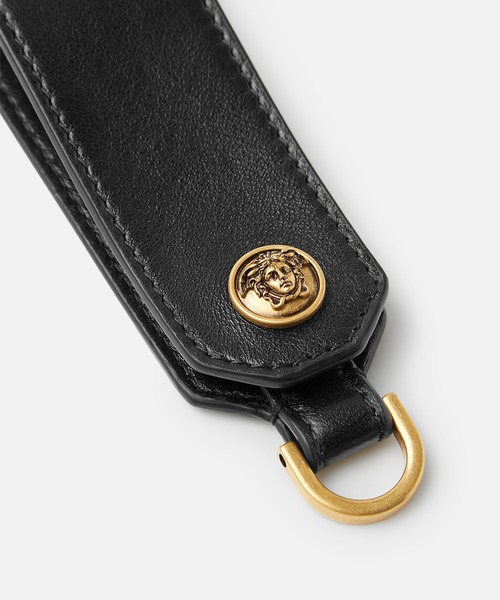 ヴェルサーチ　ブラックレザー キーホルダー アンブレム レザー キーチェーン（キーホルダー）｜VERSACE