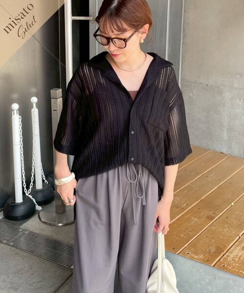 Remind me and forever（リマインドミーアンドフォーエバー）の「【@_misato____】透かし柄開襟シャツ（シャツ/ブラウス・レディース・モカ/アイボリー/ブラック・FREE）」の2枚目の写真