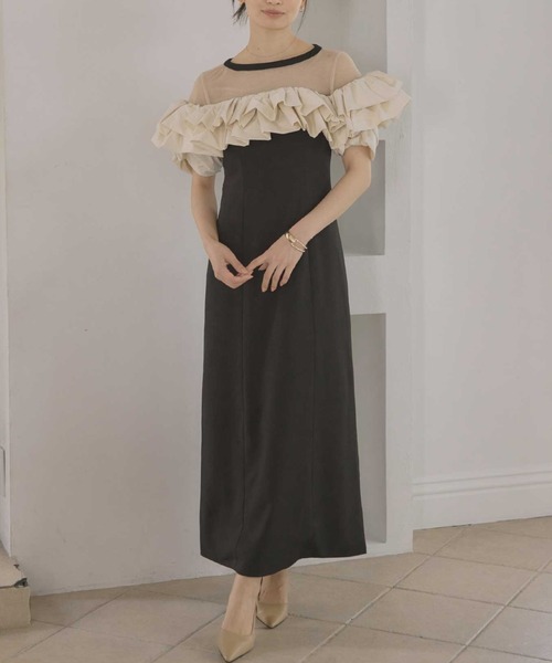 ACYM(アシーム)の「デコルテシアーコンビドレス(ワンピース・レディース・ブラック・SMALL/FREE)」の7枚目の写真
