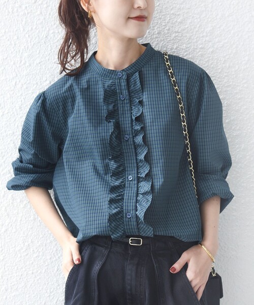 SHIPS（シップス）の「【WEB限定】〈手洗い可能〉チェック フリル ロングスリーブ シャツ（グリーン）（シャツ/ブラウス・レディース・グリーン・ONE SIZE）」の18枚目の写真