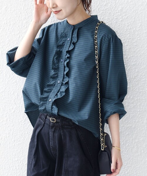 SHIPS（シップス）の「【WEB限定】〈手洗い可能〉チェック フリル ロングスリーブ シャツ（グリーン）（シャツ/ブラウス・レディース・グリーン・ONE SIZE）」の19枚目の写真