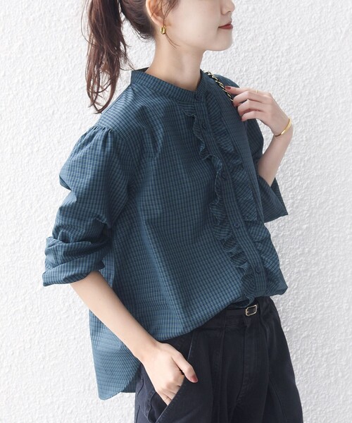 SHIPS（シップス）の「【WEB限定】〈手洗い可能〉チェック フリル ロングスリーブ シャツ（グリーン）（シャツ/ブラウス・レディース・グリーン・ONE SIZE）」の7枚目の写真