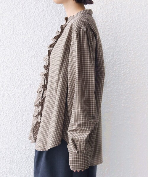 SHIPS（シップス）の「【WEB限定】〈手洗い可能〉チェック フリル ロングスリーブ シャツ（グリーン）（シャツ/ブラウス・レディース・グリーン・ONE SIZE）」の4枚目の写真
