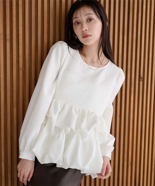 UR'S（ユアーズ）の「バルーンイレヘムトップス（Tシャツ/カットソー・レディース・ネイビー/ブラック/ホワイト・S/M/L）」の2枚目の写真