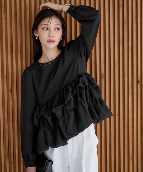 UR'S（ユアーズ）の「バルーンイレヘムトップス（Tシャツ/カットソー・レディース・ネイビー/ブラック/ホワイト・S/M/L）」の3枚目の写真