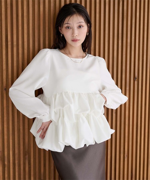UR'S（ユアーズ）の「バルーンイレヘムトップス（Tシャツ/カットソー・レディース・ネイビー/ブラック/ホワイト・S/M/L）」の4枚目の写真