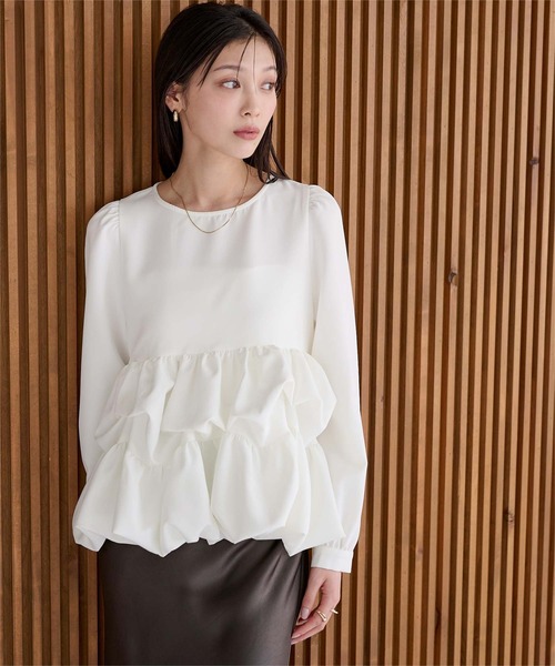 UR'S（ユアーズ）の「バルーンイレヘムトップス（Tシャツ/カットソー・レディース・ネイビー/ブラック/ホワイト・S/M/L）」の8枚目の写真