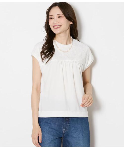 NEWYORKER（ニューヨーカー）の「前後2WAYレース切替えカットソー レディース イージーケア（Tシャツ/カットソー・レディース・サックスブルー/ブラック/ホワイト・LARGE/MEDIUM）」の2枚目の写真