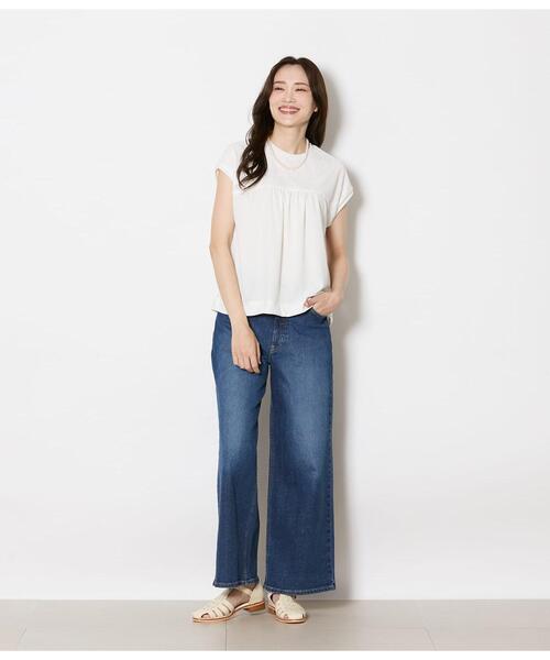 NEWYORKER（ニューヨーカー）の「前後2WAYレース切替えカットソー レディース イージーケア（Tシャツ/カットソー・レディース・サックスブルー/ブラック/ホワイト・LARGE/MEDIUM）」の7枚目の写真