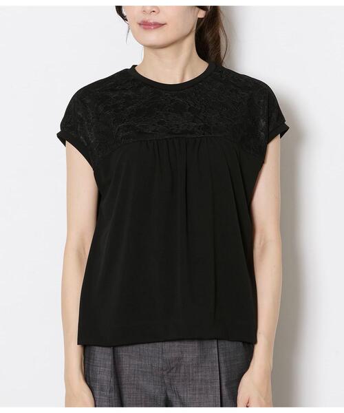 NEWYORKER（ニューヨーカー）の「前後2WAYレース切替えカットソー レディース イージーケア（Tシャツ/カットソー・レディース・サックスブルー/ブラック/ホワイト・LARGE/MEDIUM）」の13枚目の写真