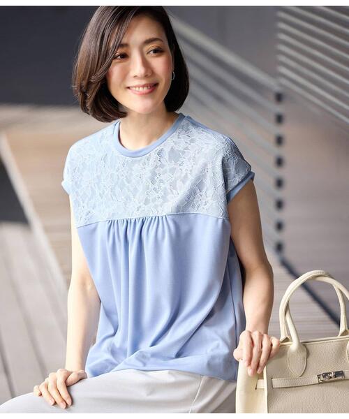 NEWYORKER（ニューヨーカー）の「前後2WAYレース切替えカットソー レディース イージーケア（Tシャツ/カットソー・レディース・サックスブルー/ブラック/ホワイト・LARGE/MEDIUM）」の22枚目の写真