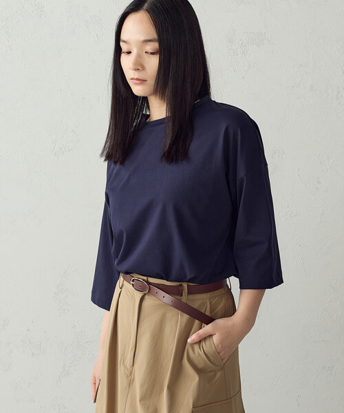 COMME CA ISM(コムサイズム)の「【接触冷感】7分袖 カットソー(Tシャツ/カットソー・レディース・ホワイト/ネイビー/ブラック/モカ・LARGE/MEDIUM)」の1枚目の写真