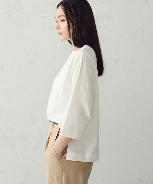 COMME CA ISM(コムサイズム)の「【接触冷感】7分袖 カットソー(Tシャツ/カットソー・レディース・ホワイト/ネイビー/ブラック/モカ・LARGE/MEDIUM)」の8枚目の写真