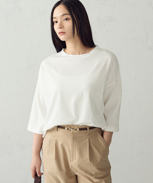 COMME CA ISM(コムサイズム)の「【接触冷感】7分袖 カットソー(Tシャツ/カットソー・レディース・ホワイト/ネイビー/ブラック/モカ・LARGE/MEDIUM)」の9枚目の写真
