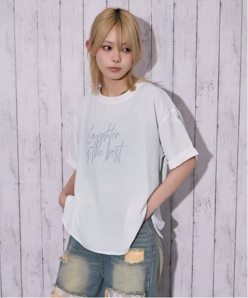 GORGE(ゴージ)の「《さらしぼ・箔プリントロゴ》カットソー/カジュアル×ナチュラル/春夏/全4色(Tシャツ/カットソー・レディース・チャコール/ブラック/ダークブラウン/オフホワイト・F)」の1枚目の写真