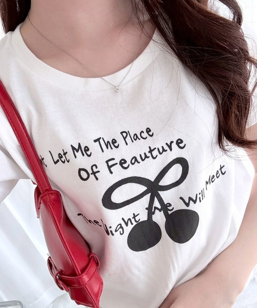 fiere(フィエール)の「リボン×チェリープリントショート丈半袖Tシャツ(Tシャツ/カットソー・レディース・ホワイト・WM)」の7枚目の写真