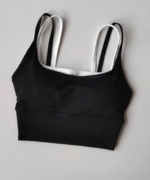 HYSSHOP（エイチワイエスショップ）の「【吸汗速乾 ストレッチ有 揺れない】クロップド×バイカラー配色。ダブルストラップ パッド付きフィットネスブラトップス レディース [トレーニングウェア ジムウェア ピラティスウェア ヨガウェア フィットネスウェア]（スポーツブラ）」
