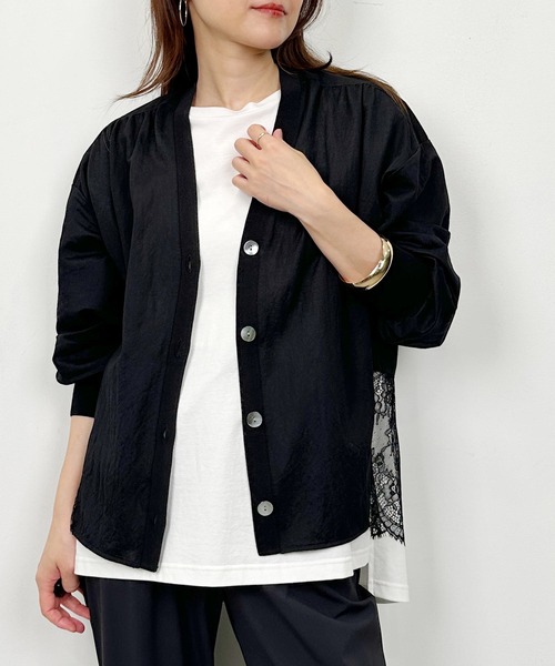 PICCIN(ピッチン)の「バックヘムレースカーディガン(カーディガン/ボレロ・レディース・ブラック/オフホワイト・M)」の2枚目の写真