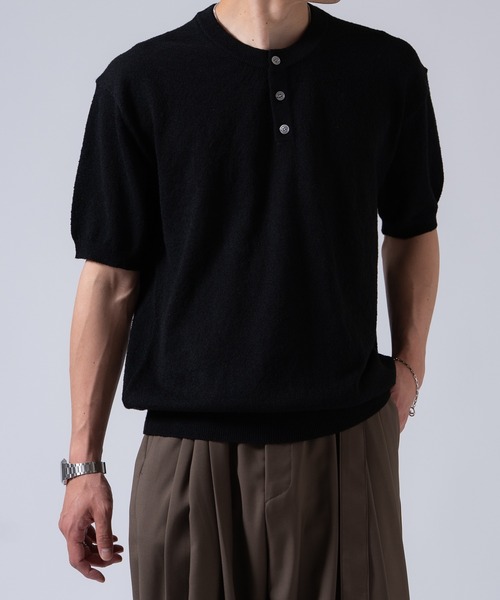OXA(オグザ)の「ブークレサマーニット半袖ヘンリーネックTシャツ カットソー OXA(Tシャツ/カットソー・メンズ・ブラック×ホワイト/ブラック/ホワイト・ONESIZE)」の18枚目の写真