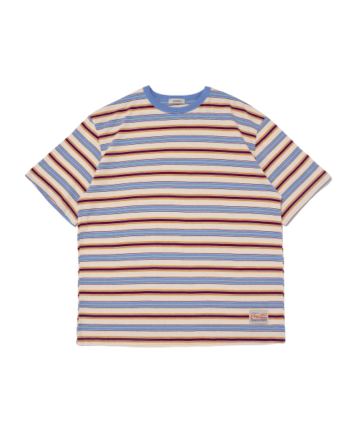CARGOBROS FOR WOMAN(カーゴブロスフォーウィメン)の「ストライプダンガラ半袖Tシャツ(ブルー)(Tシャツ/カットソー・レディース・その他・FREE)」の1枚目の写真