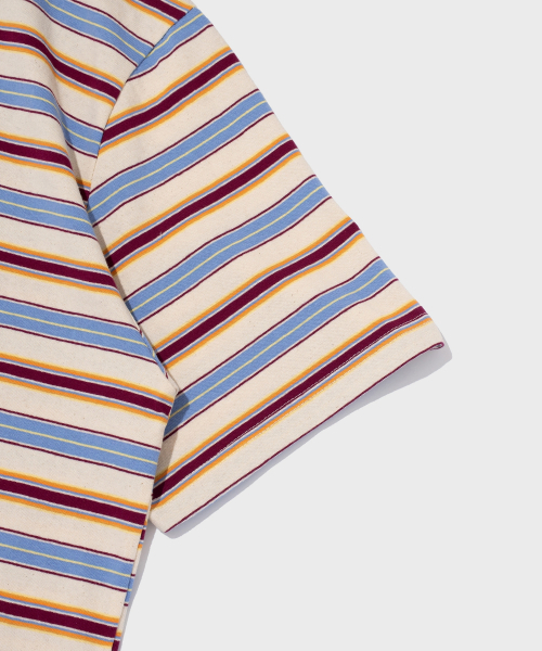 CARGOBROS FOR WOMAN(カーゴブロスフォーウィメン)の「ストライプダンガラ半袖Tシャツ(ブルー)(Tシャツ/カットソー・レディース・その他・FREE)」の4枚目の写真