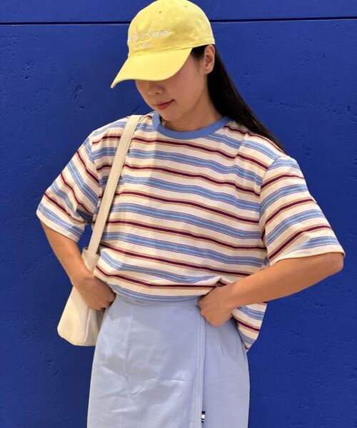 CARGOBROS FOR WOMAN(カーゴブロスフォーウィメン)の「ストライプダンガラ半袖Tシャツ(ブルー)(Tシャツ/カットソー・レディース・その他・FREE)」の8枚目の写真