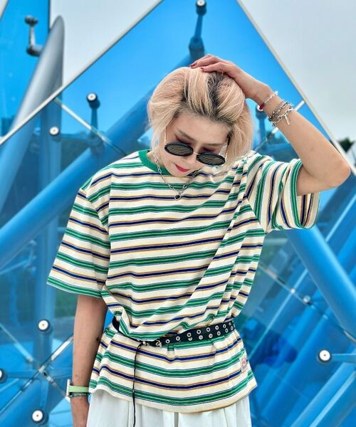 CARGOBROS FOR WOMAN(カーゴブロスフォーウィメン)の「ストライプダンガラ半袖Tシャツ(ブルー)(Tシャツ/カットソー・レディース・その他・FREE)」の10枚目の写真