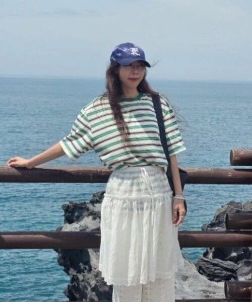 CARGOBROS FOR WOMAN(カーゴブロスフォーウィメン)の「ストライプダンガラ半袖Tシャツ(ブルー)(Tシャツ/カットソー・レディース・その他・FREE)」の11枚目の写真