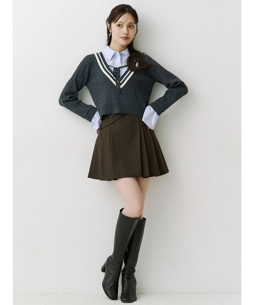 MERCURYDUO(マーキュリーデュオ)の「サイドドレーププリーツミニスカート(スカート・レディース・ブラウン/チャコールグレー・MEDIUM/SMALL)」の4枚目の写真