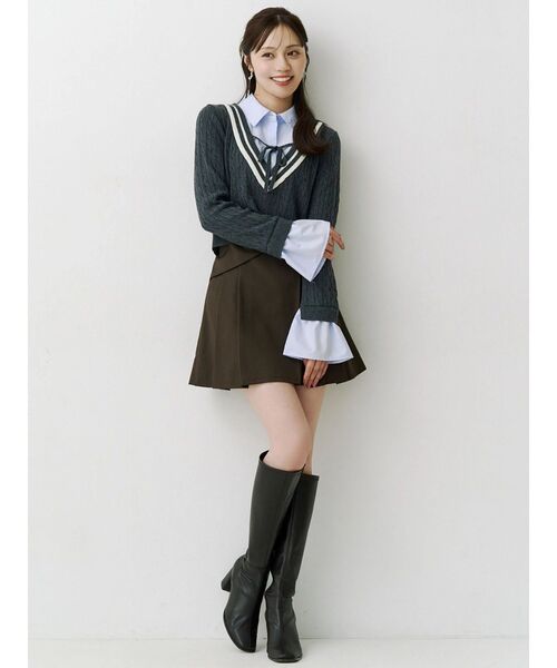 MERCURYDUO(マーキュリーデュオ)の「サイドドレーププリーツミニスカート(スカート・レディース・ブラウン/チャコールグレー・MEDIUM/SMALL)」の5枚目の写真