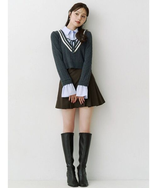 MERCURYDUO(マーキュリーデュオ)の「サイドドレーププリーツミニスカート(スカート・レディース・ブラウン/チャコールグレー・MEDIUM/SMALL)」の6枚目の写真