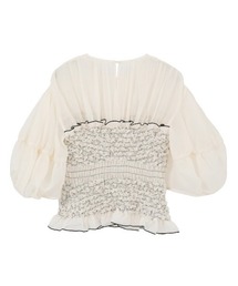CLANE（クラネ）の「【CLANE/クラネ】COLOR STITCHED SHIRRING TOPS/カラースティッチシャーリングトップ（Tシャツ/カットソー）」