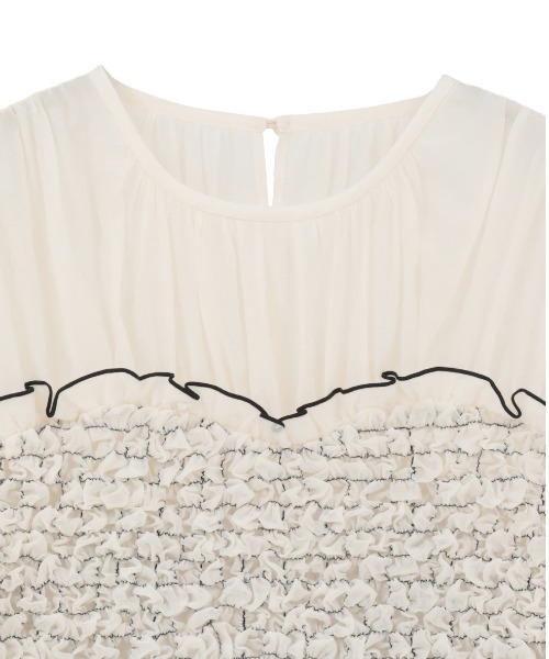 CLANE(クラネ)の「【CLANE/クラネ】COLOR STITCHED SHIRRING TOPS/カラースティッチシャーリングトップ(Tシャツ/カットソー・レディース・グリーン/アイボリー/ブラック・1)」の5枚目の写真