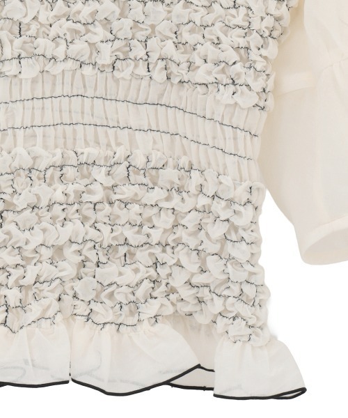 CLANE(クラネ)の「【CLANE/クラネ】COLOR STITCHED SHIRRING TOPS/カラースティッチシャーリングトップ(Tシャツ/カットソー・レディース・グリーン/アイボリー/ブラック・1)」の21枚目の写真