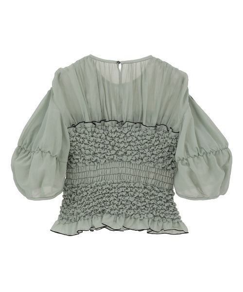 CLANE(クラネ)の「【CLANE/クラネ】COLOR STITCHED SHIRRING TOPS/カラースティッチシャーリングトップ(Tシャツ/カットソー・レディース・グリーン/アイボリー/ブラック・1)」の14枚目の写真