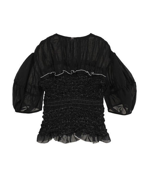 CLANE(クラネ)の「【CLANE/クラネ】COLOR STITCHED SHIRRING TOPS/カラースティッチシャーリングトップ(Tシャツ/カットソー・レディース・グリーン/アイボリー/ブラック・1)」の8枚目の写真