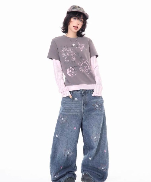 GEMEDA(ジェメダ)の「フェイクレイヤードトップス(Tシャツ/カットソー・レディース・ダークグレー/ホワイト・M)」の3枚目の写真