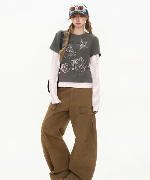 GEMEDA(ジェメダ)の「フェイクレイヤードトップス(Tシャツ/カットソー・レディース・ダークグレー/ホワイト・M)」の12枚目の写真