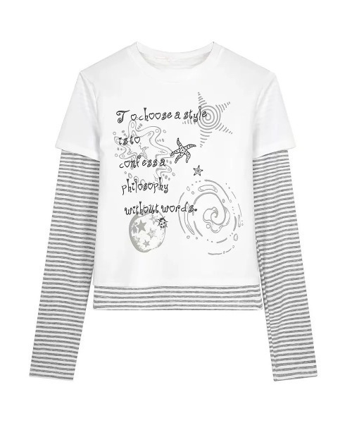GEMEDA(ジェメダ)の「フェイクレイヤードトップス(Tシャツ/カットソー・レディース・ダークグレー/ホワイト・M)」の11枚目の写真