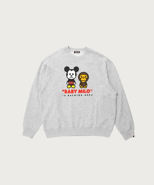A BATHING APE（アベイシングエイプ）の「BAPE X DISNEY MICKEY MOUSE BABY MILO RELAXED FIT CREWNECK（スウェット・メンズ・グレー/ブラック・SMALL/LARGE/MEDIUM）」の2枚目の写真