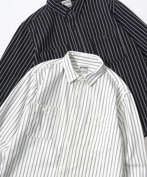 HOUSTON（ヒューストン）の「HOUSTON/ヒューストン Muji Stripe Viyella Shirt/ムジ ストライプ ビエラシャツ/ネルシャツ/レディース メンズ（シャツ/ブラウス・メンズ・ホワイト系その他/グレー/マスタード/ブラック/ネイビー/ブラック系その他/グレー系その他/ブルー系その他/グリーン系その他/オリーブ・M/L/XL）」の2枚目の写真