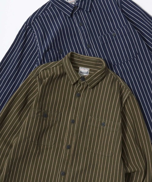 HOUSTON（ヒューストン）の「HOUSTON/ヒューストン Muji Stripe Viyella Shirt/ムジ ストライプ ビエラシャツ/ネルシャツ/レディース メンズ（シャツ/ブラウス・メンズ・ホワイト系その他/グレー/マスタード/ブラック/ネイビー/ブラック系その他/グレー系その他/ブルー系その他/グリーン系その他/オリーブ・M/L/XL）」の7枚目の写真